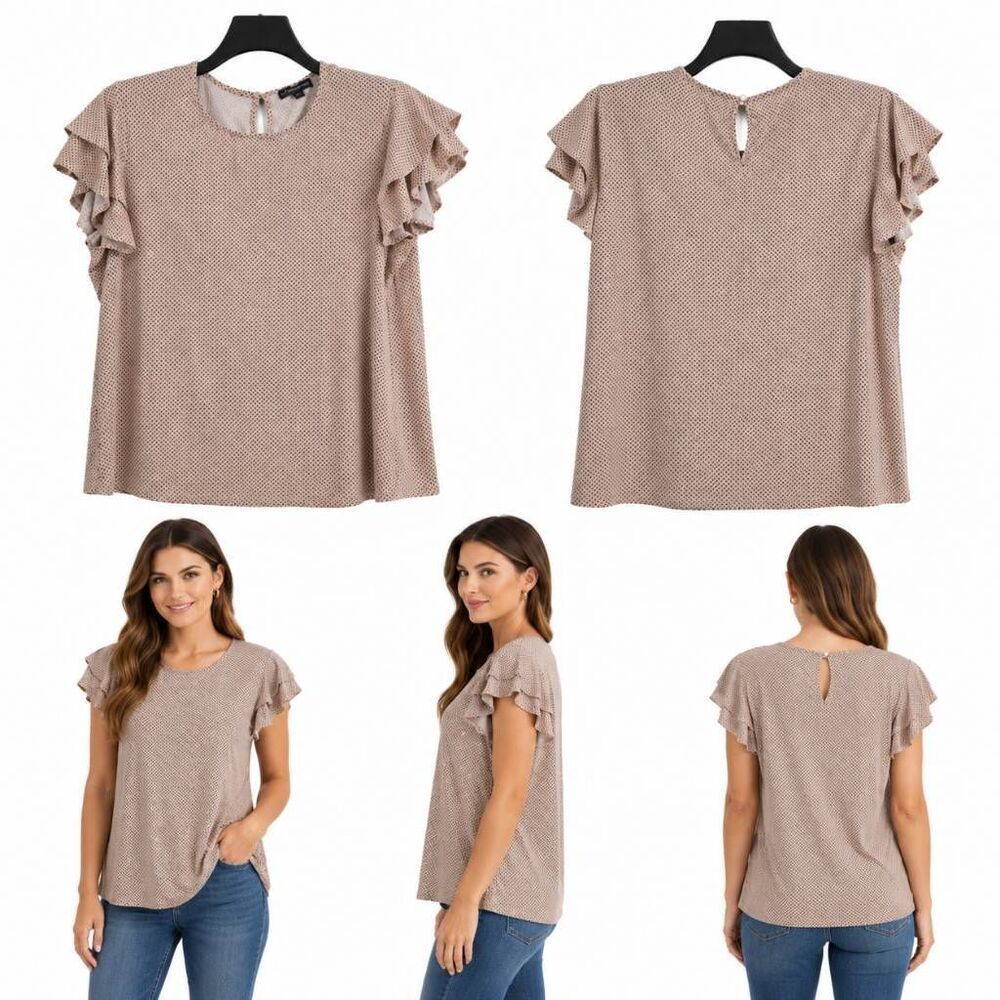 Adrianna Papell Polka Dot Flutter Sleeve Blouse Women’s Small